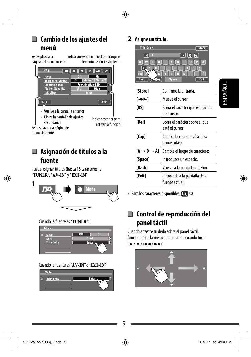 Control de reproducción del panel táctil, 9español, Asigne un título | JVC LVT2086-001B User Manual | Page 79 / 147