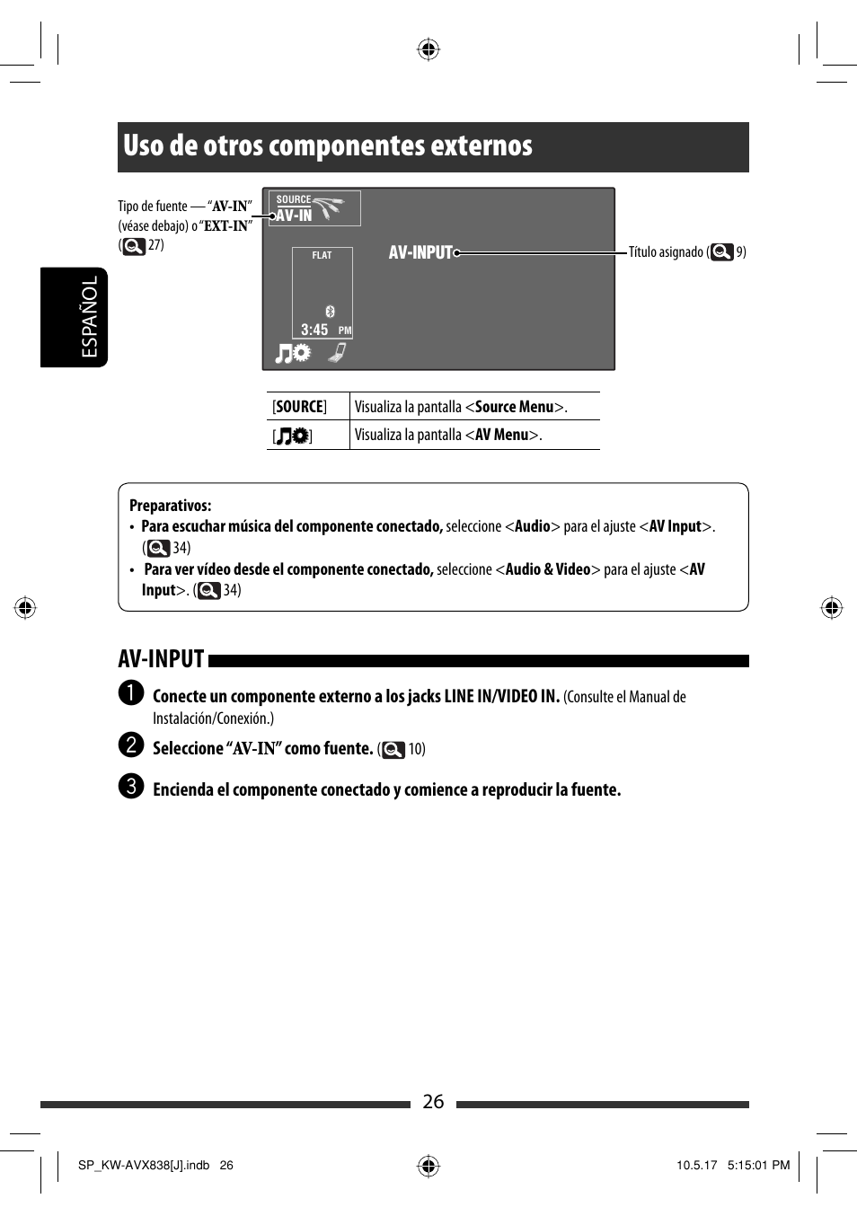 Uso de otros componentes externos, Av-input, 26 esp añol | JVC LVT2086-001B User Manual | Page 96 / 147