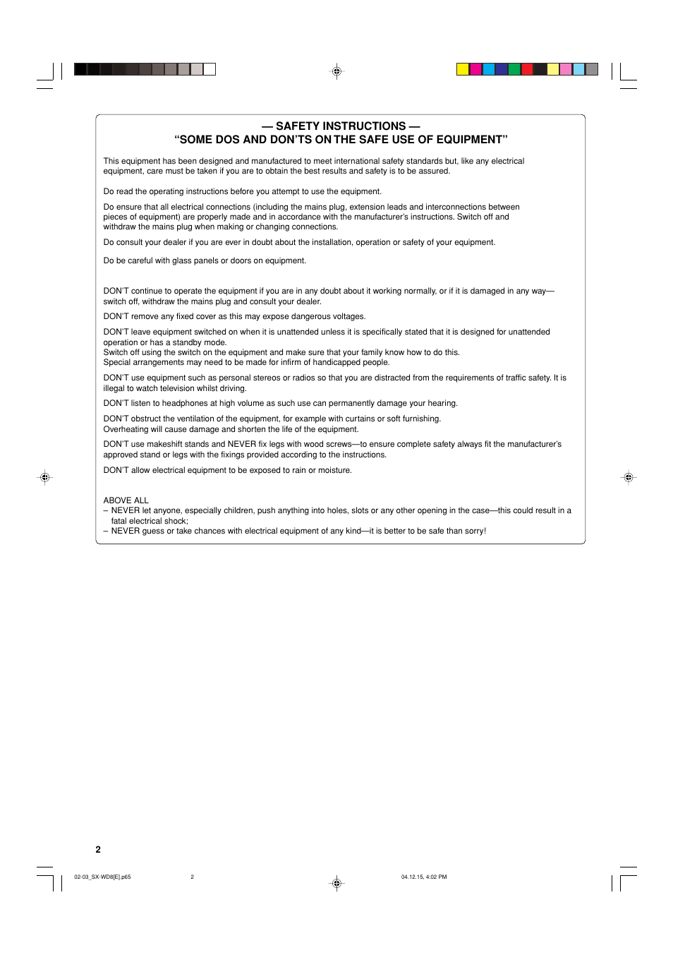 Safety instructions | JVC LVT1293-002A User Manual | Page 2 / 6