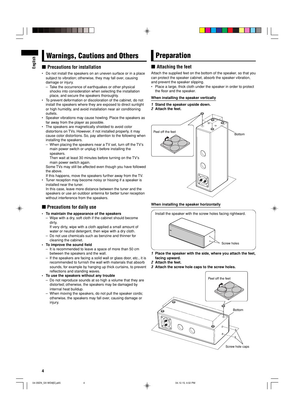 Warnings, cautions and others, Preparation | JVC LVT1293-002A User Manual | Page 4 / 6