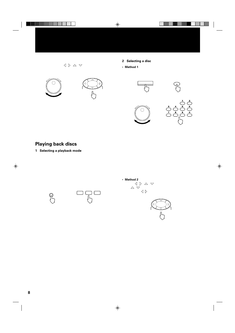 Playing back discs, 1 selecting a playback mode, 2 selecting a disc | JVC XL-MC334BK User Manual | Page 10 / 28