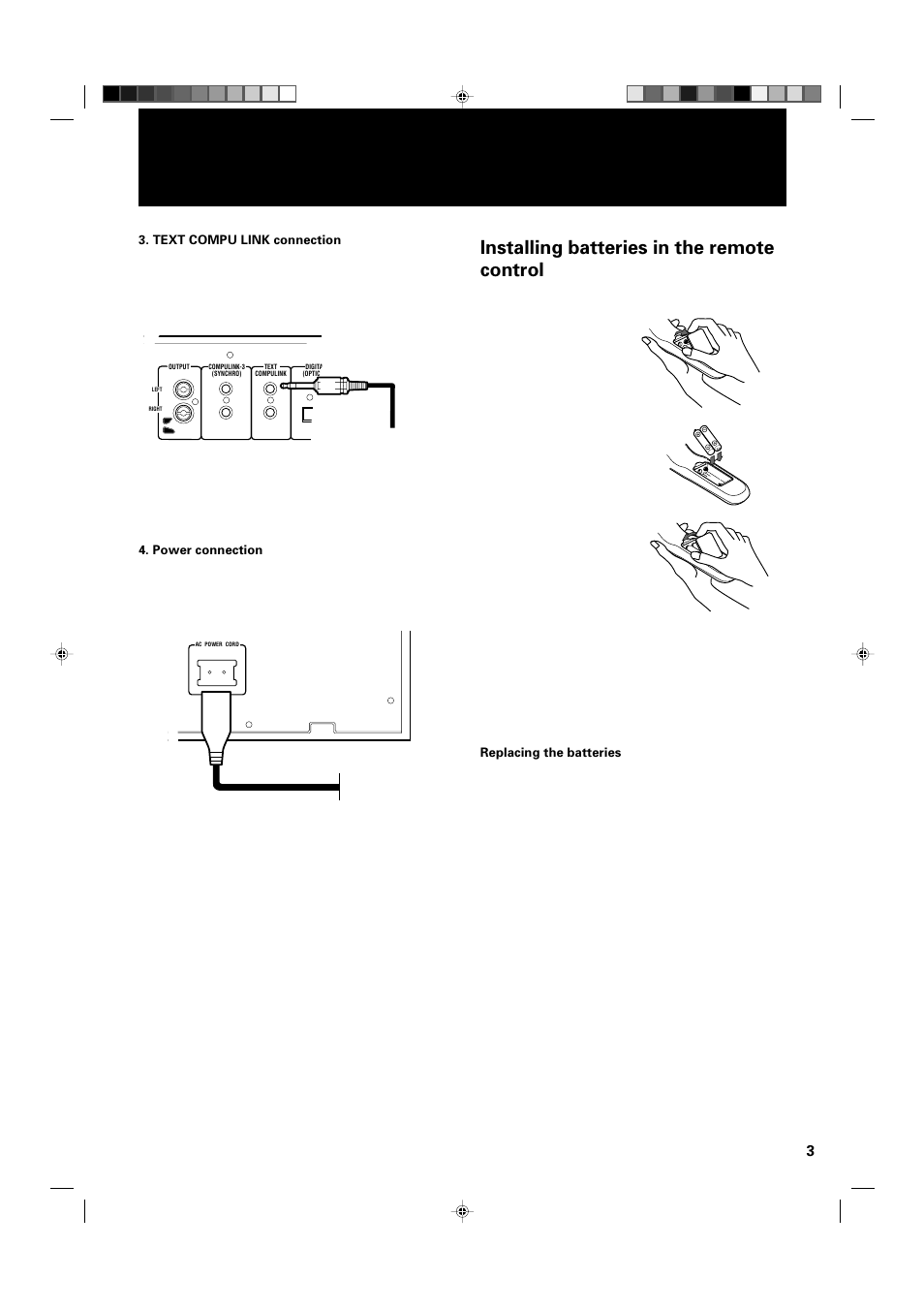 Compu-link, Installing batteries in the remote control | JVC XL-MC334BK User Manual | Page 5 / 28