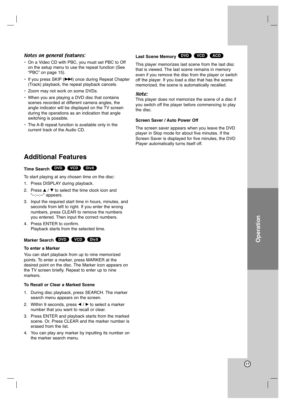 Additional features, Operation | JVC XV-N650B User Manual | Page 17 / 28