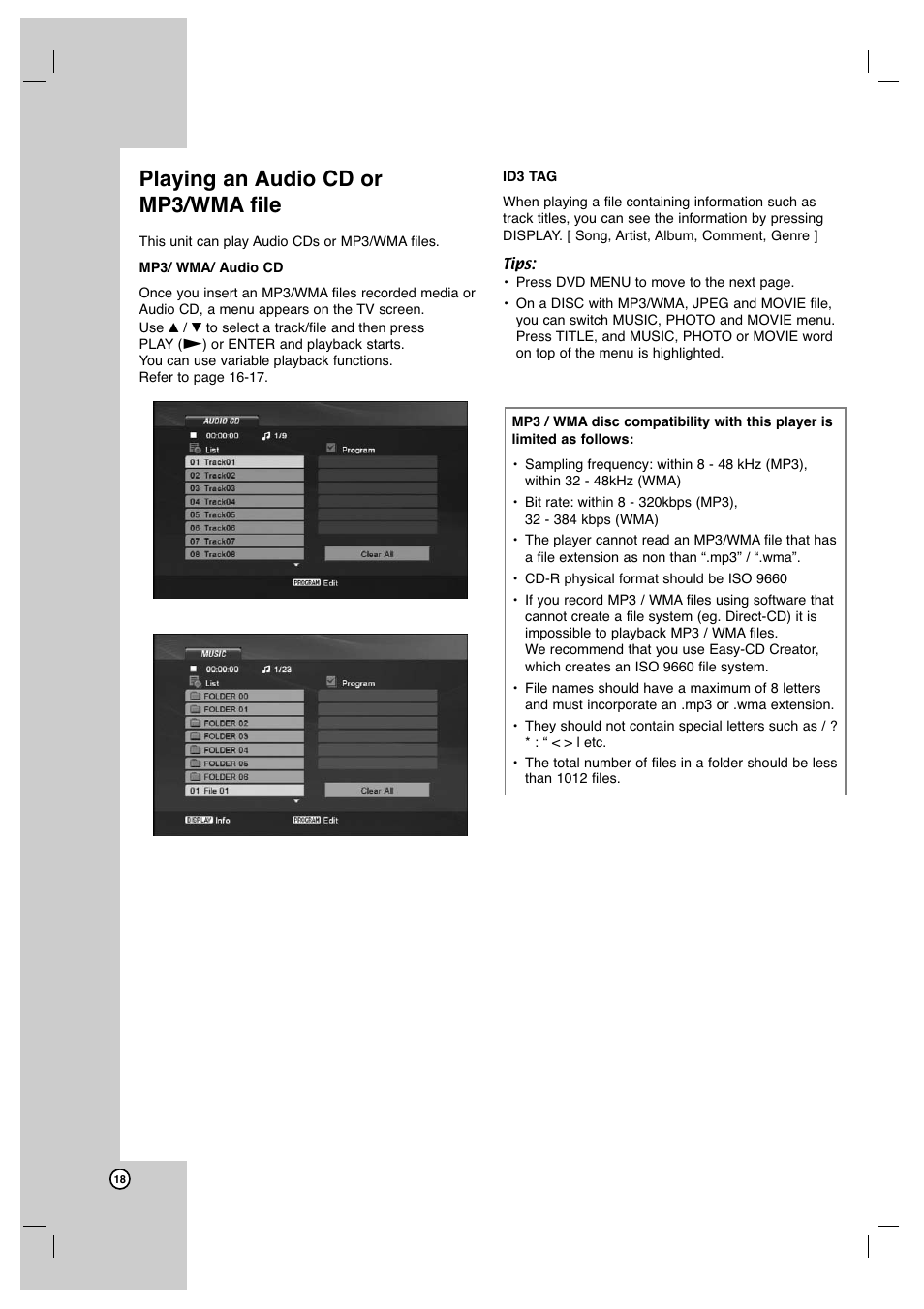 Playing an audio cd or mp3/wma file | JVC XV-N650B User Manual | Page 18 / 28