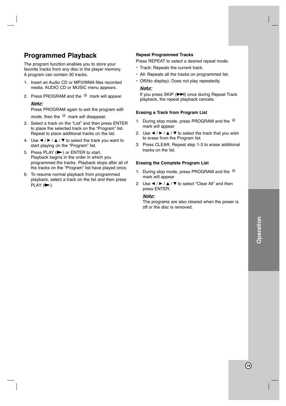 Programmed playback, Operation | JVC XV-N650B User Manual | Page 19 / 28