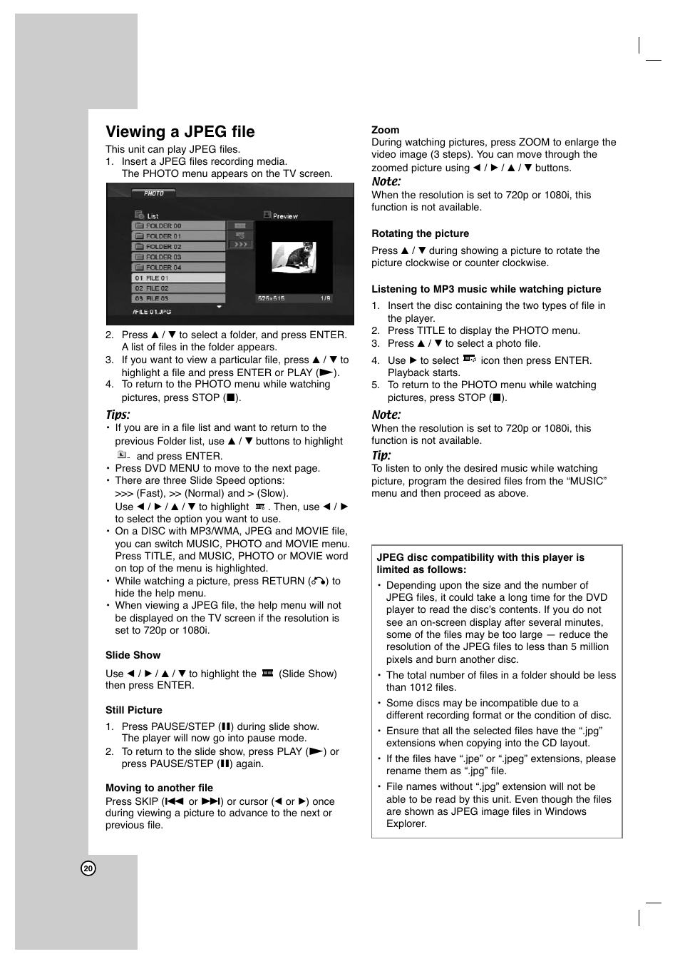 Viewing a jpeg file | JVC XV-N650B User Manual | Page 20 / 28