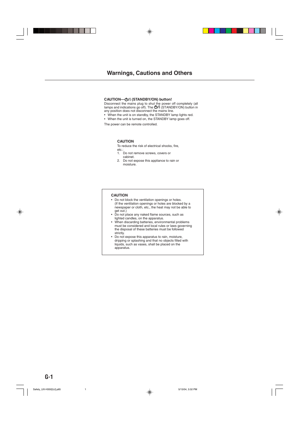 Warnings, cautions and others, G-1 warnings, cautions and others | JVC UX-H300  EN ES User Manual | Page 60 / 86