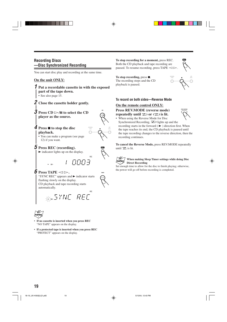 Recording discs —disc synchronized recording | JVC UX-H300  EN ES User Manual | Page 80 / 86