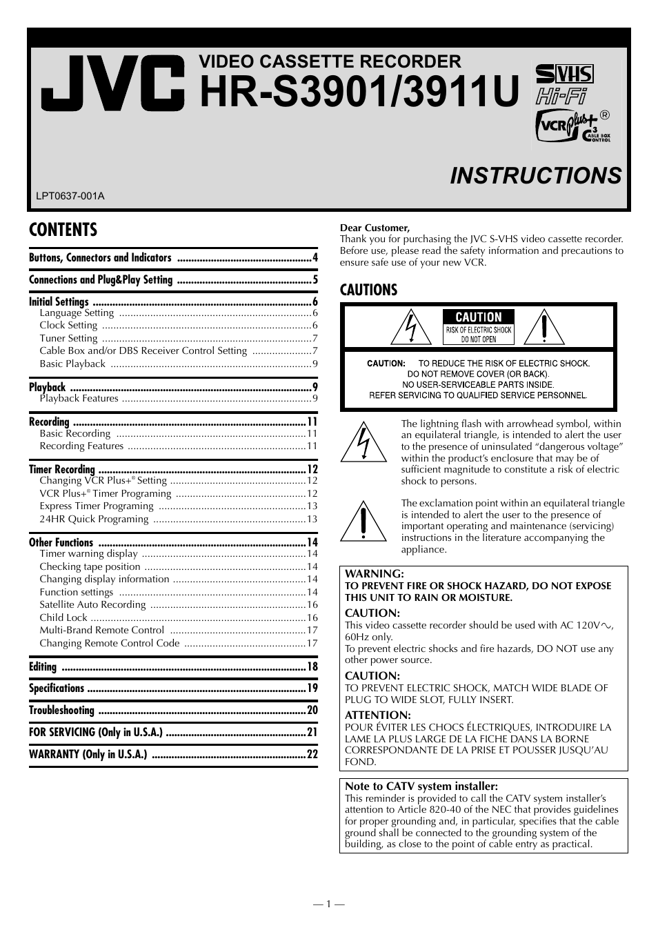 JVC HR-3911U User Manual | 24 pages