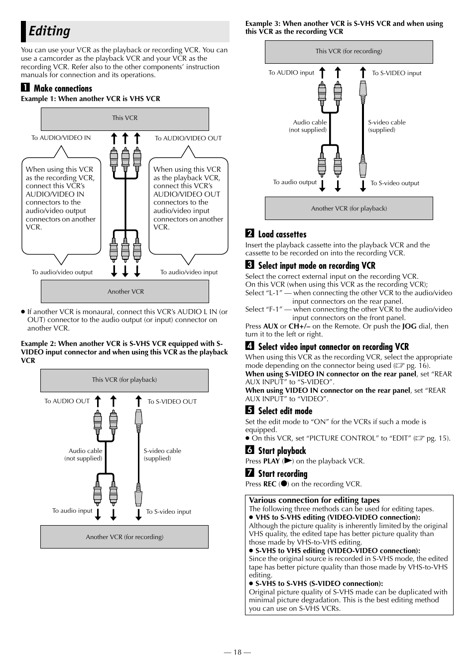 Editing | JVC HR-3911U User Manual | Page 18 / 24