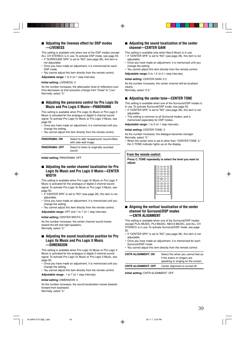 7 adjusting the center tone—center tone | JVC 1105RYMMDWJEIN User Manual | Page 43 / 63