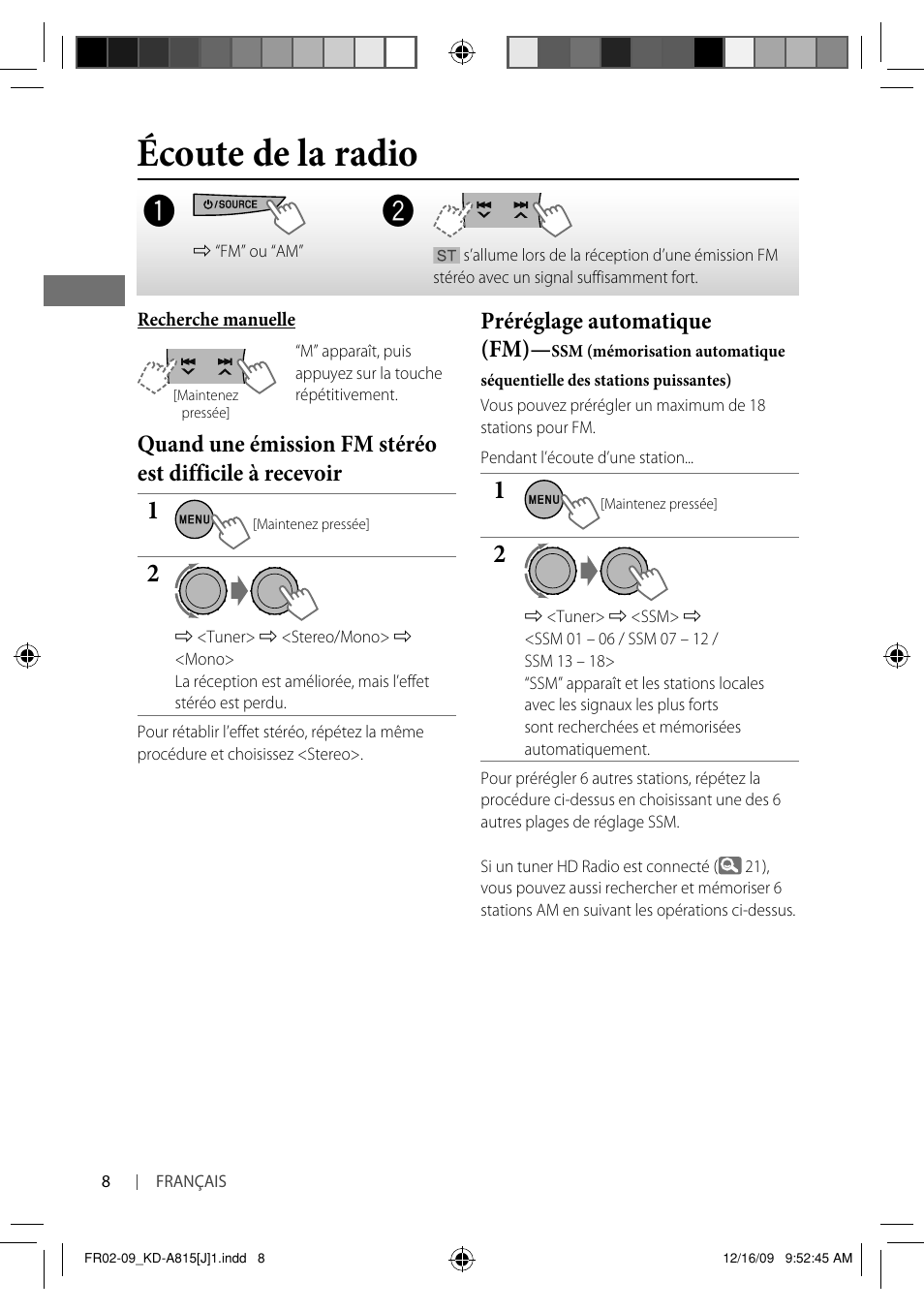 Écoute de la radio, Préréglage automatique (fm) | JVC GET0651-001A User Manual | Page 104 / 145