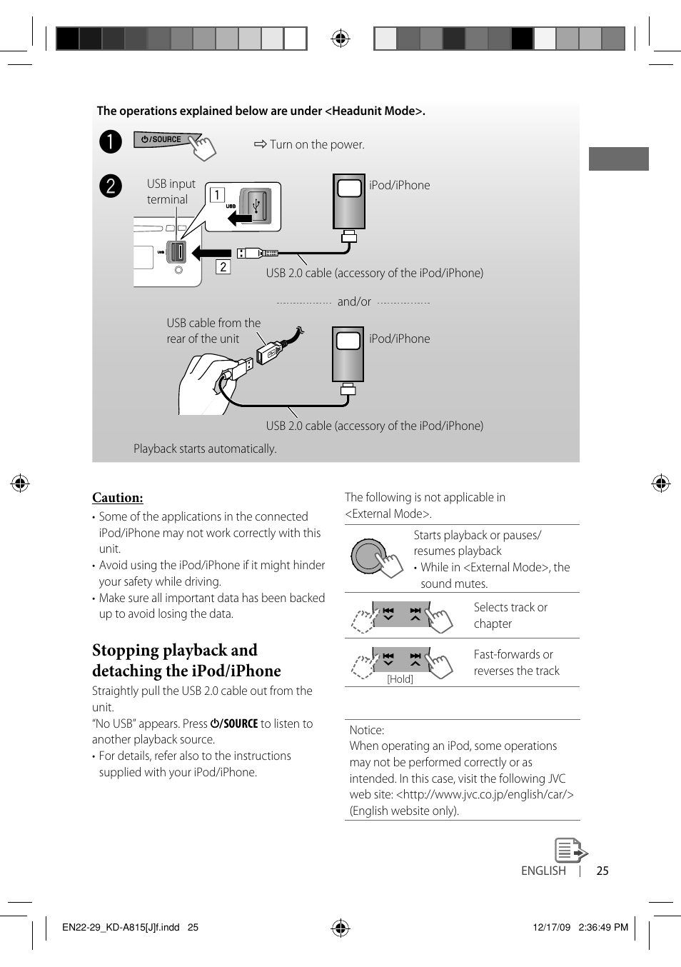 Stopping playback and detaching the ipod/iphone | JVC GET0651-001A User Manual | Page 25 / 145