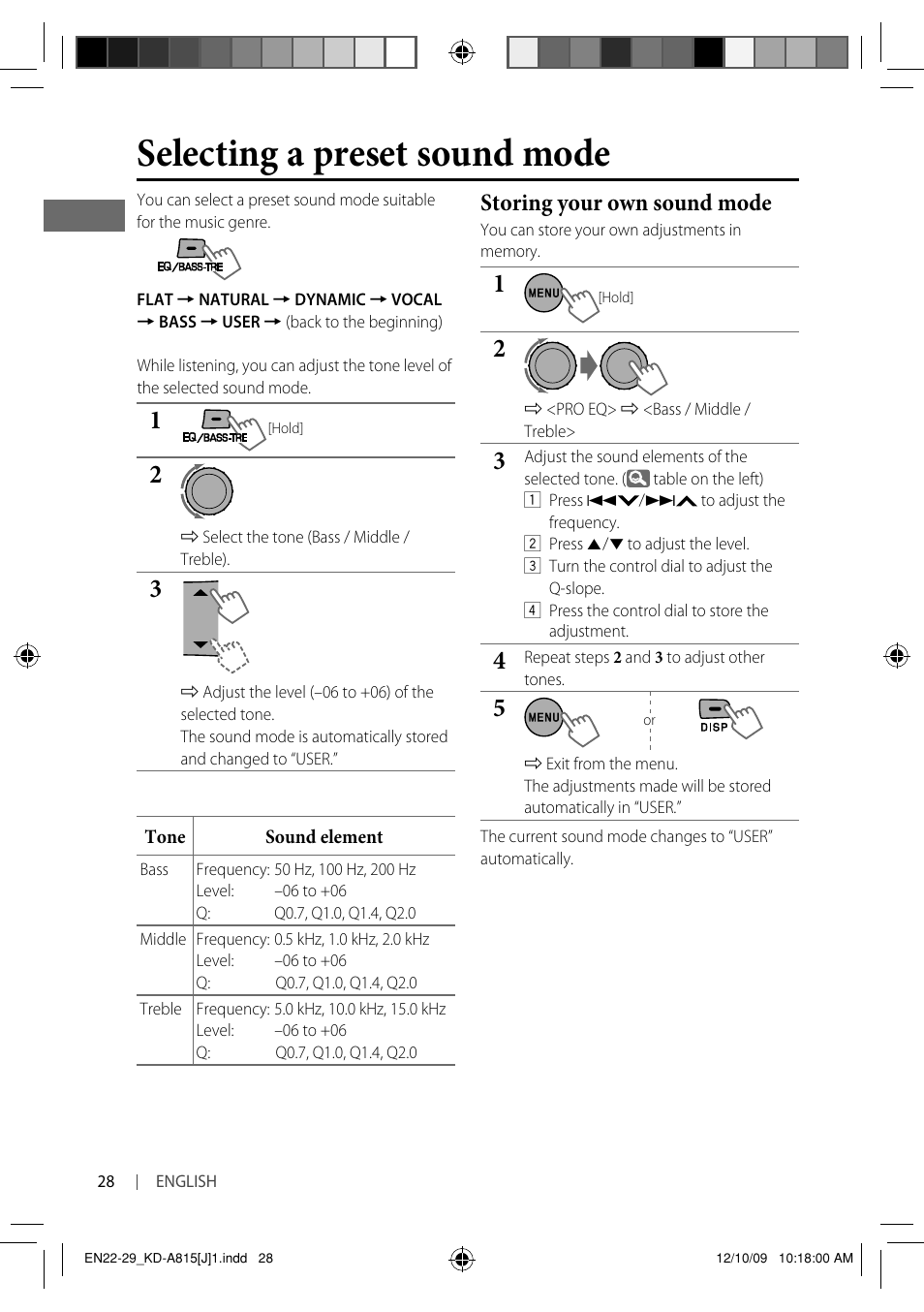 Selecting a preset sound mode, Storing your own sound mode | JVC GET0651-001A User Manual | Page 28 / 145