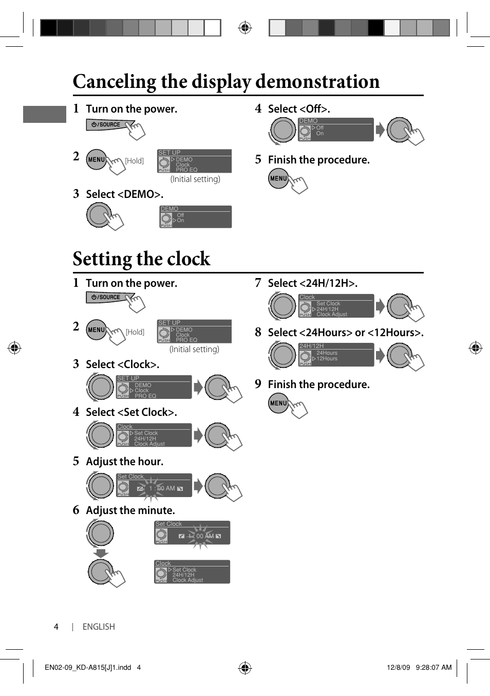 Setting the clock, Canceling the display demonstration | JVC GET0651-001A User Manual | Page 4 / 145