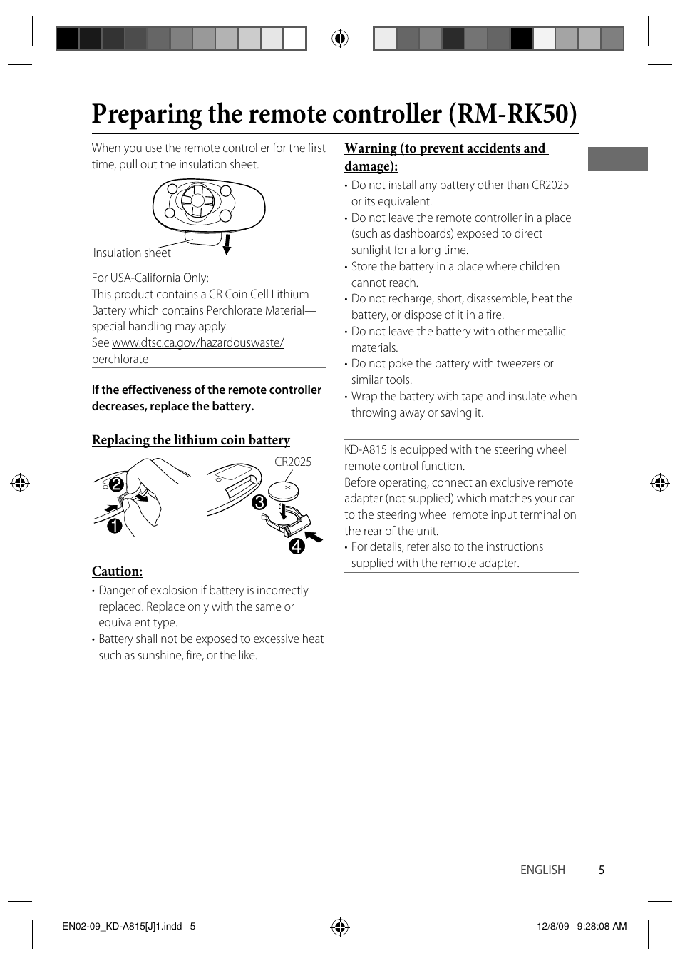 Preparing the remote controller (rm-rk50) | JVC GET0651-001A User Manual | Page 5 / 145