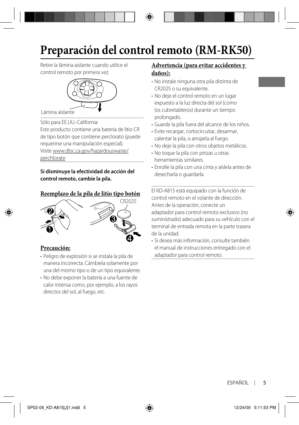 Preparación del control remoto (rm-rk50) | JVC GET0651-001A User Manual | Page 53 / 145