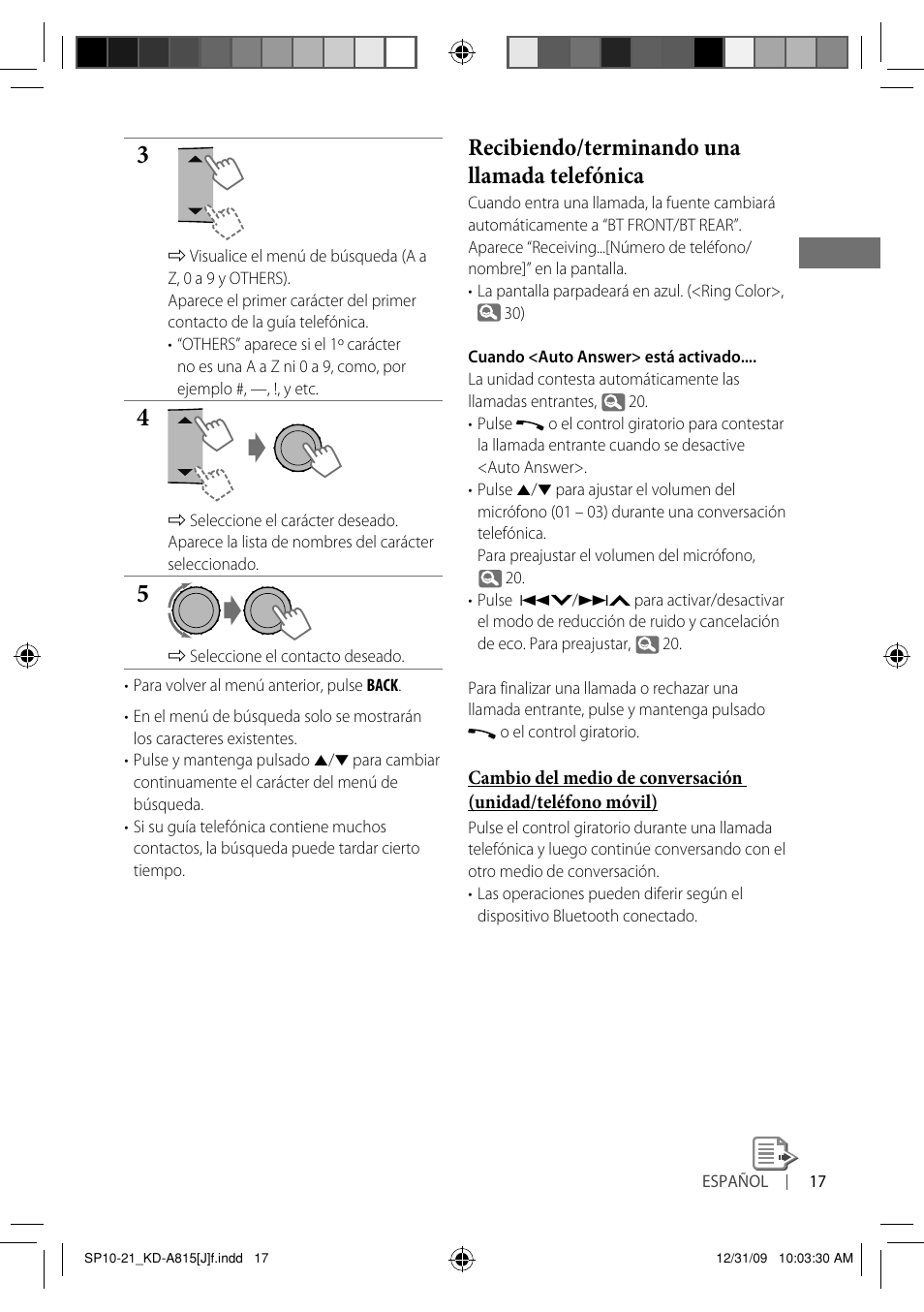 Recibiendo/terminando una llamada telefónica | JVC GET0651-001A User Manual | Page 65 / 145