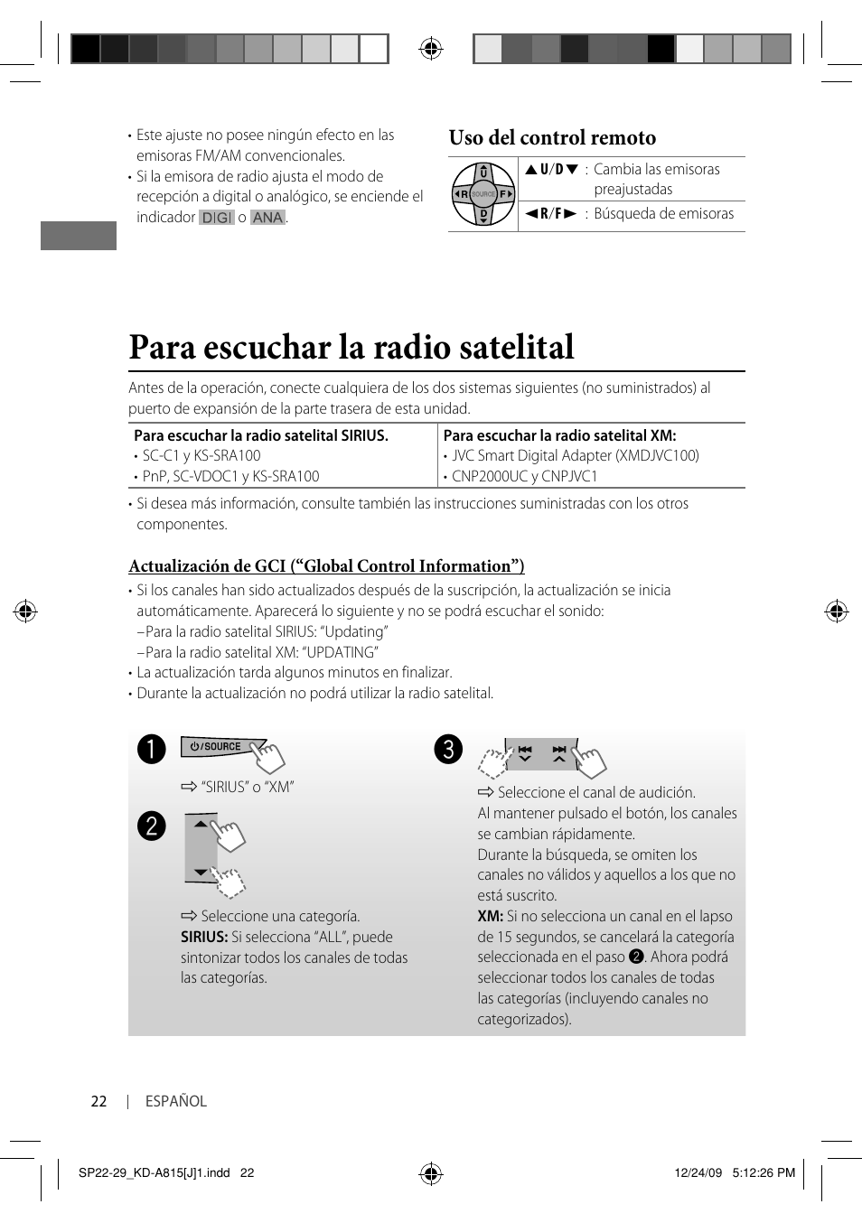 Para escuchar la radio satelital, Uso del control remoto | JVC GET0651-001A User Manual | Page 70 / 145