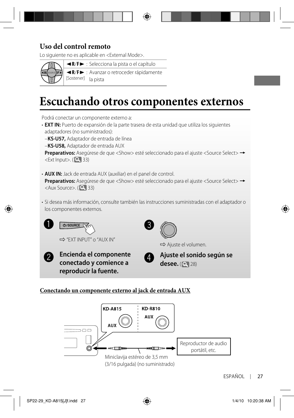 Escuchando otros componentes externos, Uso del control remoto | JVC GET0651-001A User Manual | Page 75 / 145