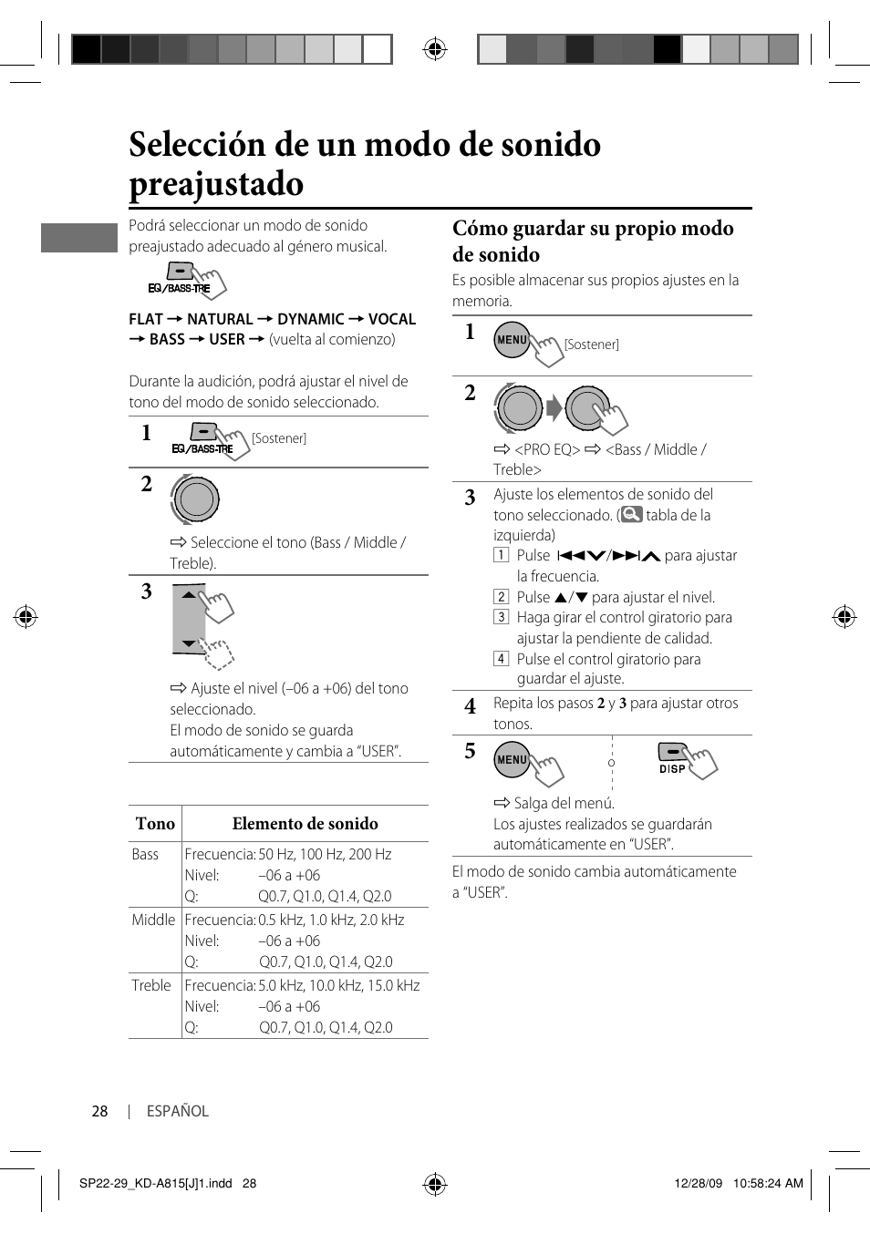 Selección de un modo de sonido preajustado, Cómo guardar su propio modo de sonido | JVC GET0651-001A User Manual | Page 76 / 145