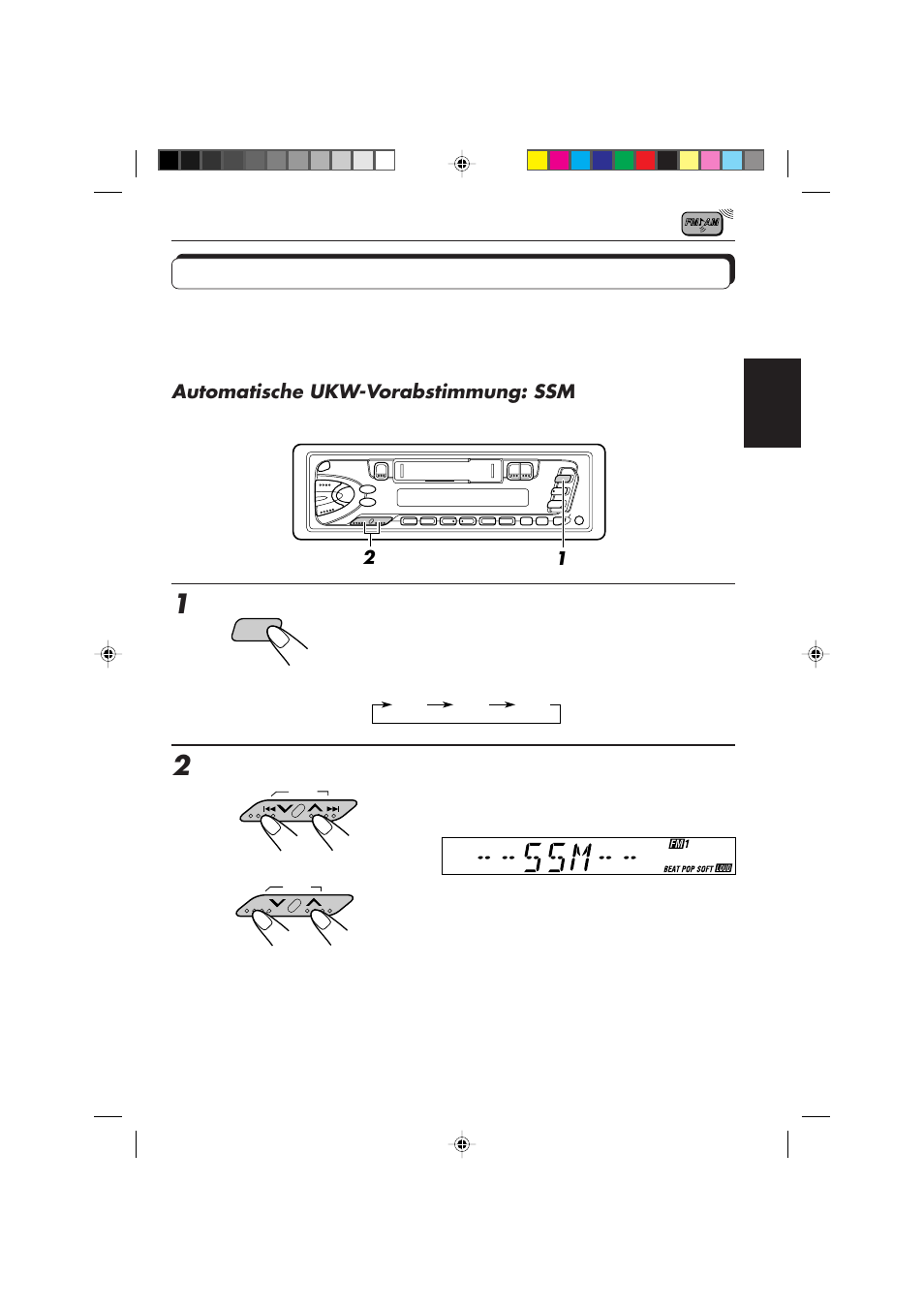 Speichern der sender, Automatische ukw-vorabstimmung: ssm | JVC KS-FX450R User Manual | Page 35 / 122