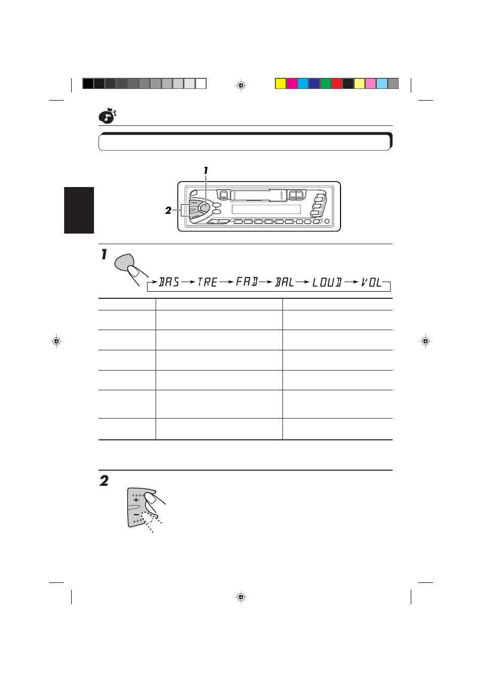 Klang-einstellschritte, Die einzustellende position wählen, Lautstärkekontur einstellen | JVC KS-FX450R User Manual | Page 48 / 122