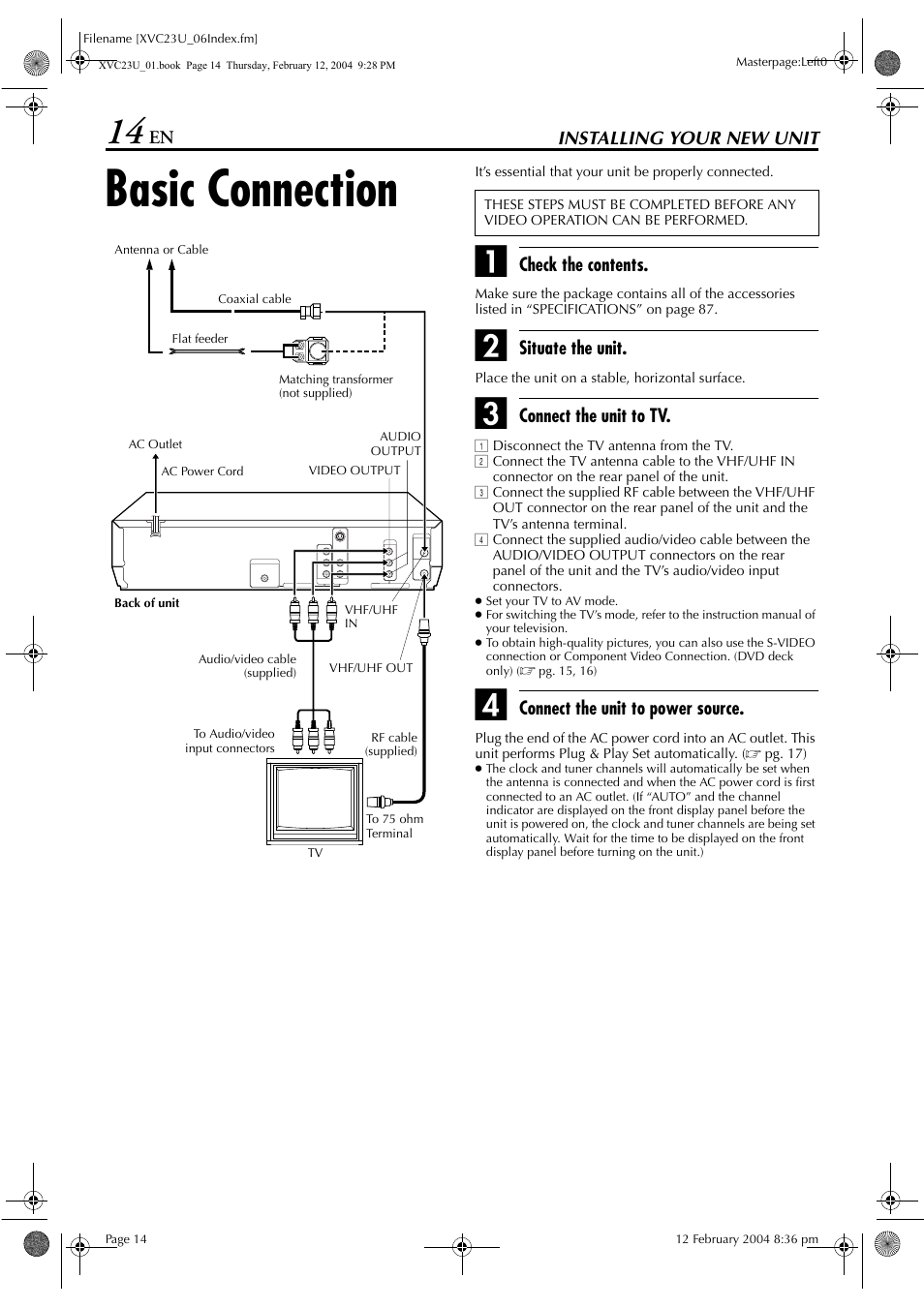 Basic connection | JVC HR-XVC23U User Manual | Page 14 / 92