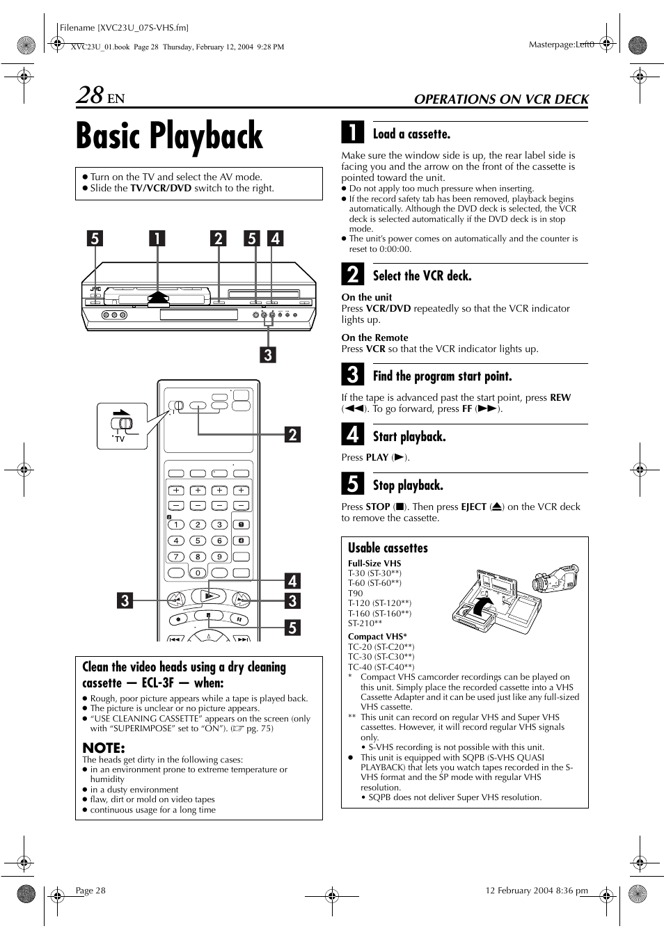 Basic playback | JVC HR-XVC23U User Manual | Page 28 / 92