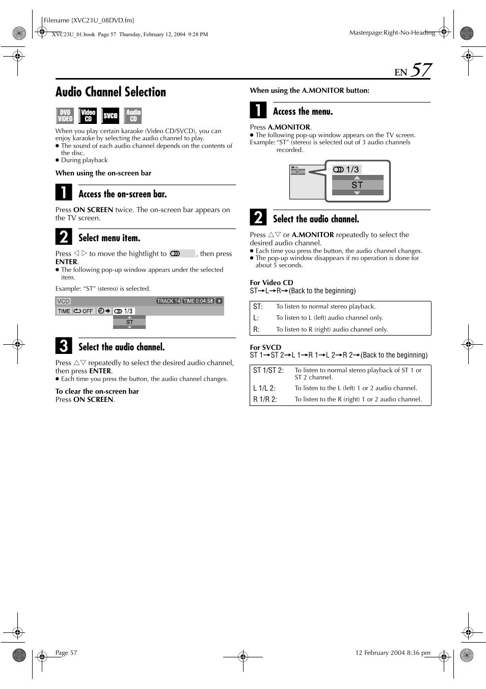 Audio channel selection | JVC HR-XVC23U User Manual | Page 57 / 92