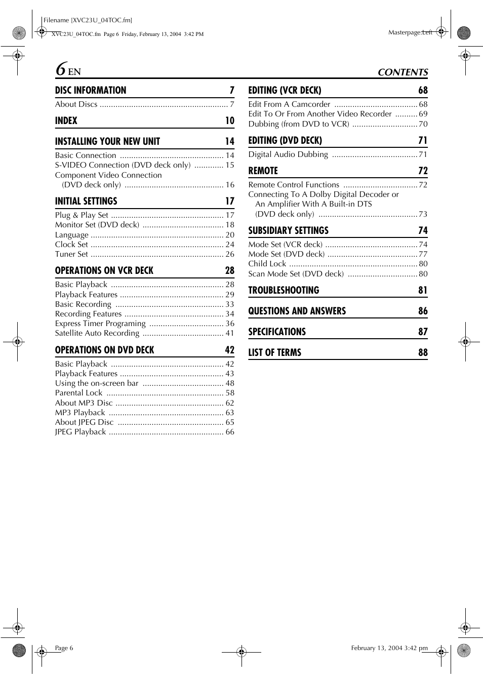 JVC HR-XVC23U User Manual | Page 6 / 92