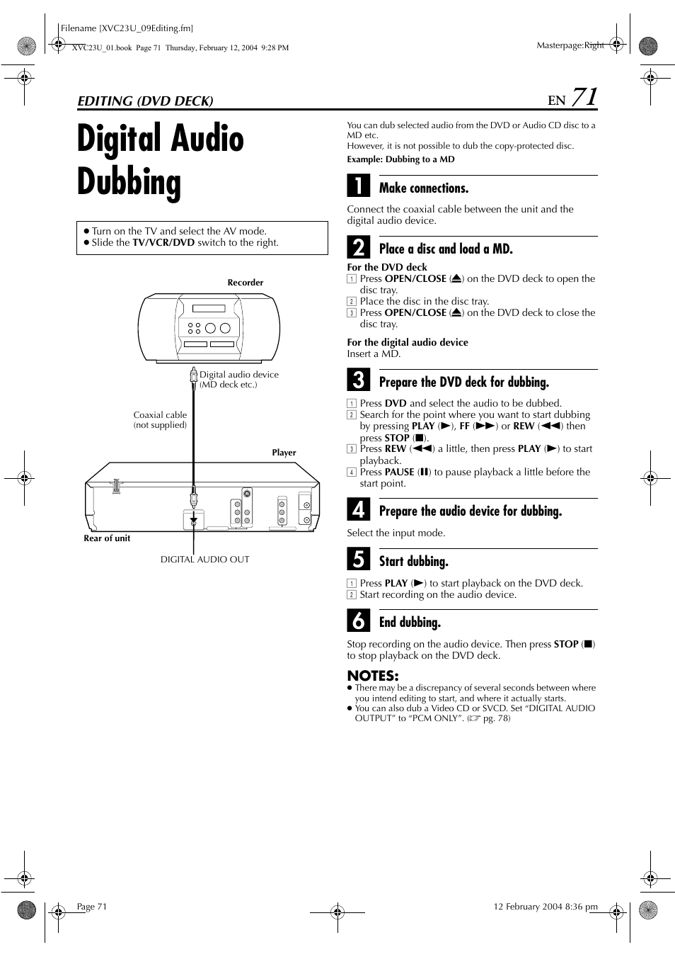 Digital audio dubbing | JVC HR-XVC23U User Manual | Page 71 / 92