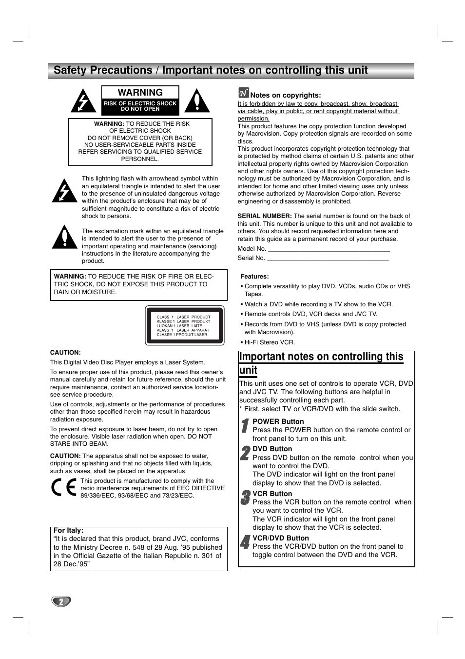 JVC HR-XV2E User Manual | Page 2 / 41