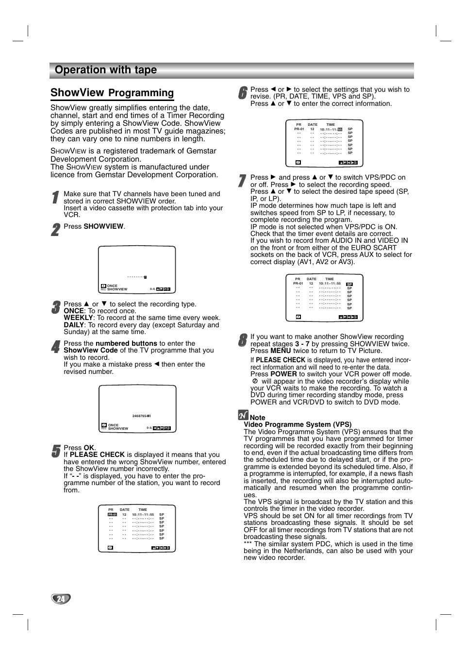 Operation with tape showview, Programming, Press showview | Press, Then enter the revised number, And press | JVC HR-XV2E User Manual | Page 24 / 41