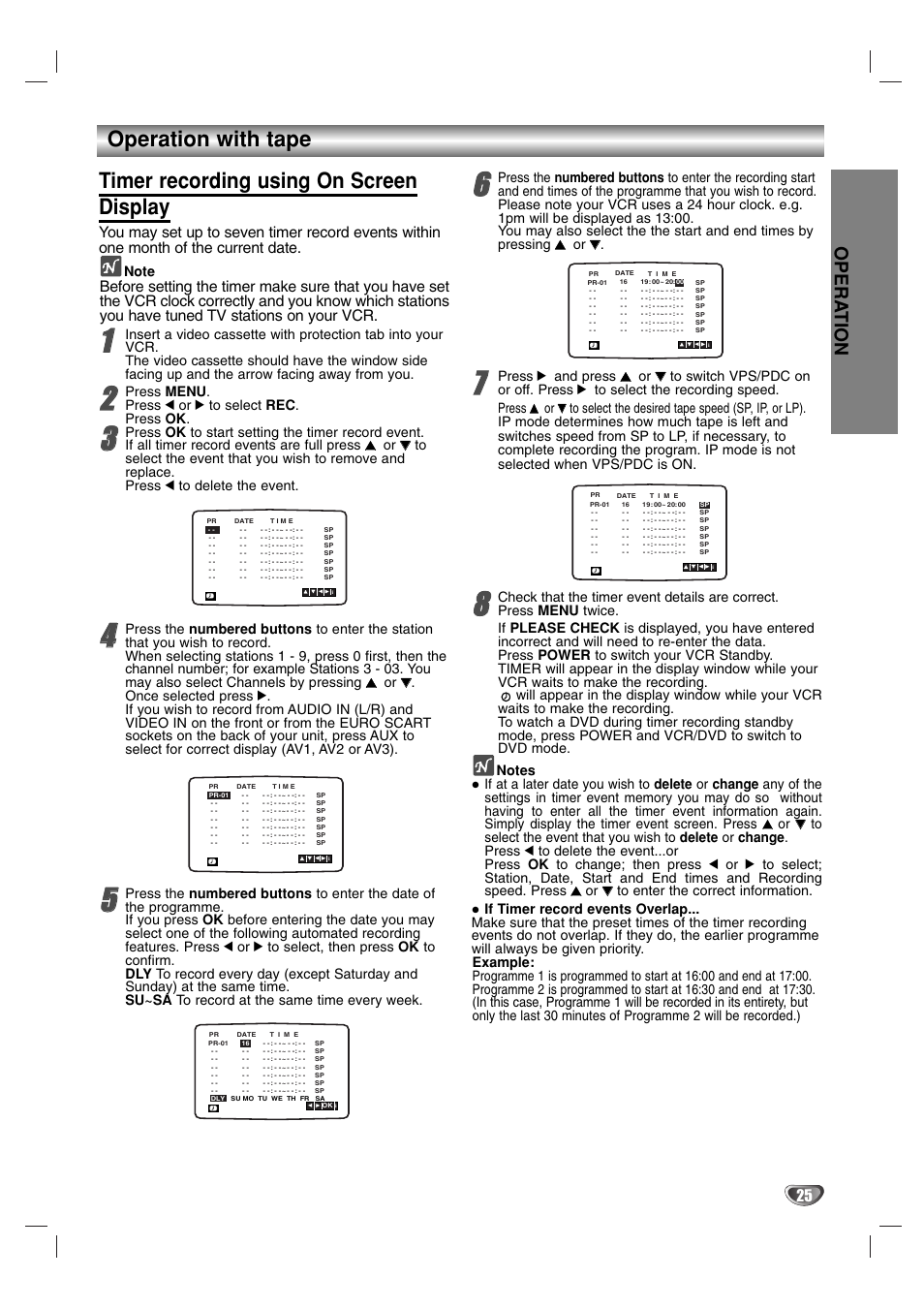 Opera tion, Press menu . press 1 or 2 to select rec . press ok | JVC HR-XV2E User Manual | Page 25 / 41
