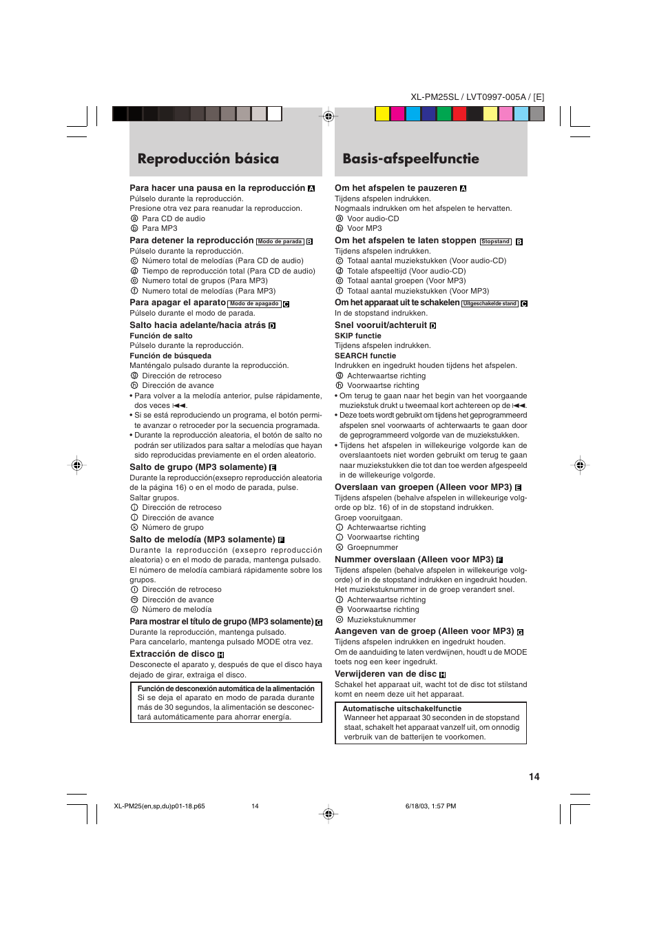Reproducción básica, Basis-afspeelfunctie | JVC XL-PM25SL User Manual | Page 17 / 48