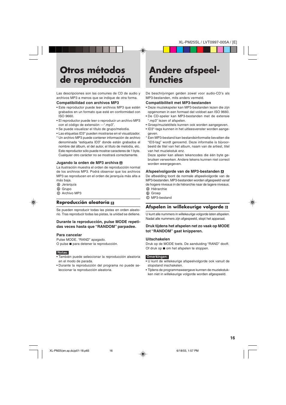 Otros métodos de reproducción, Andere afspeel- functies | JVC XL-PM25SL User Manual | Page 19 / 48