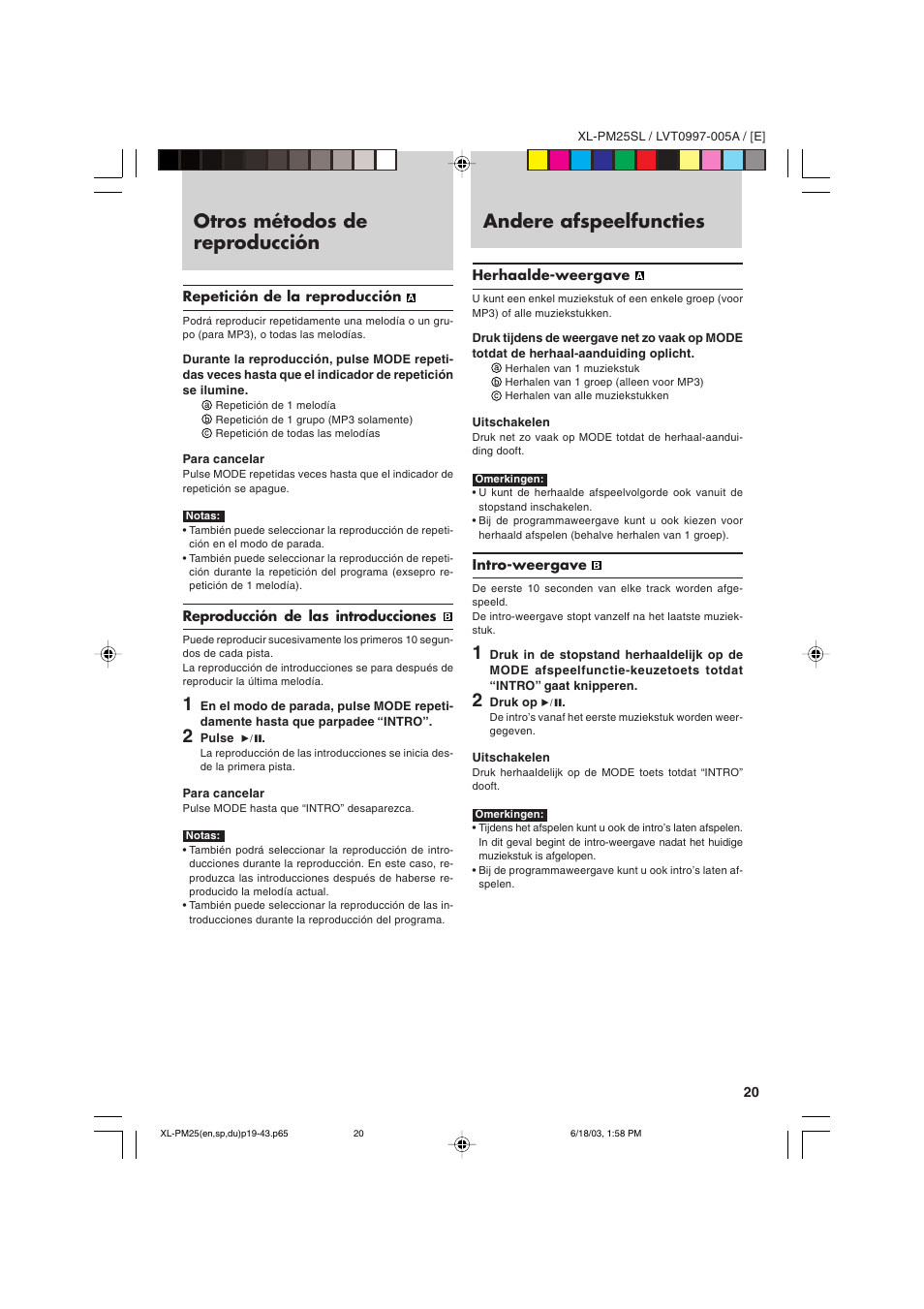 Otros métodos de reproducción, Andere afspeelfuncties | JVC XL-PM25SL User Manual | Page 23 / 48