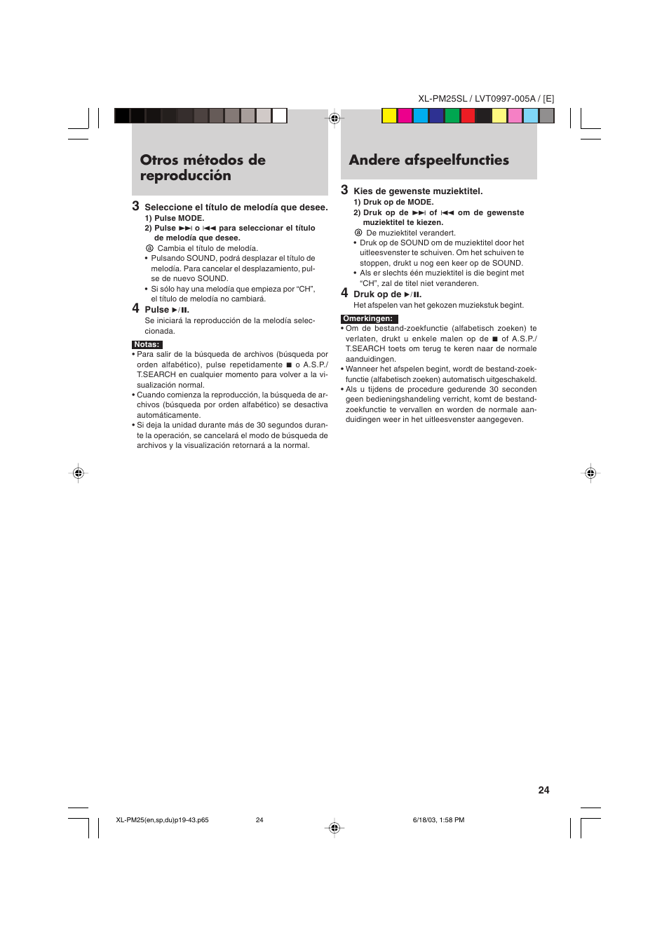 Otros métodos de reproducción 3, Andere afspeelfuncties 3 | JVC XL-PM25SL User Manual | Page 27 / 48