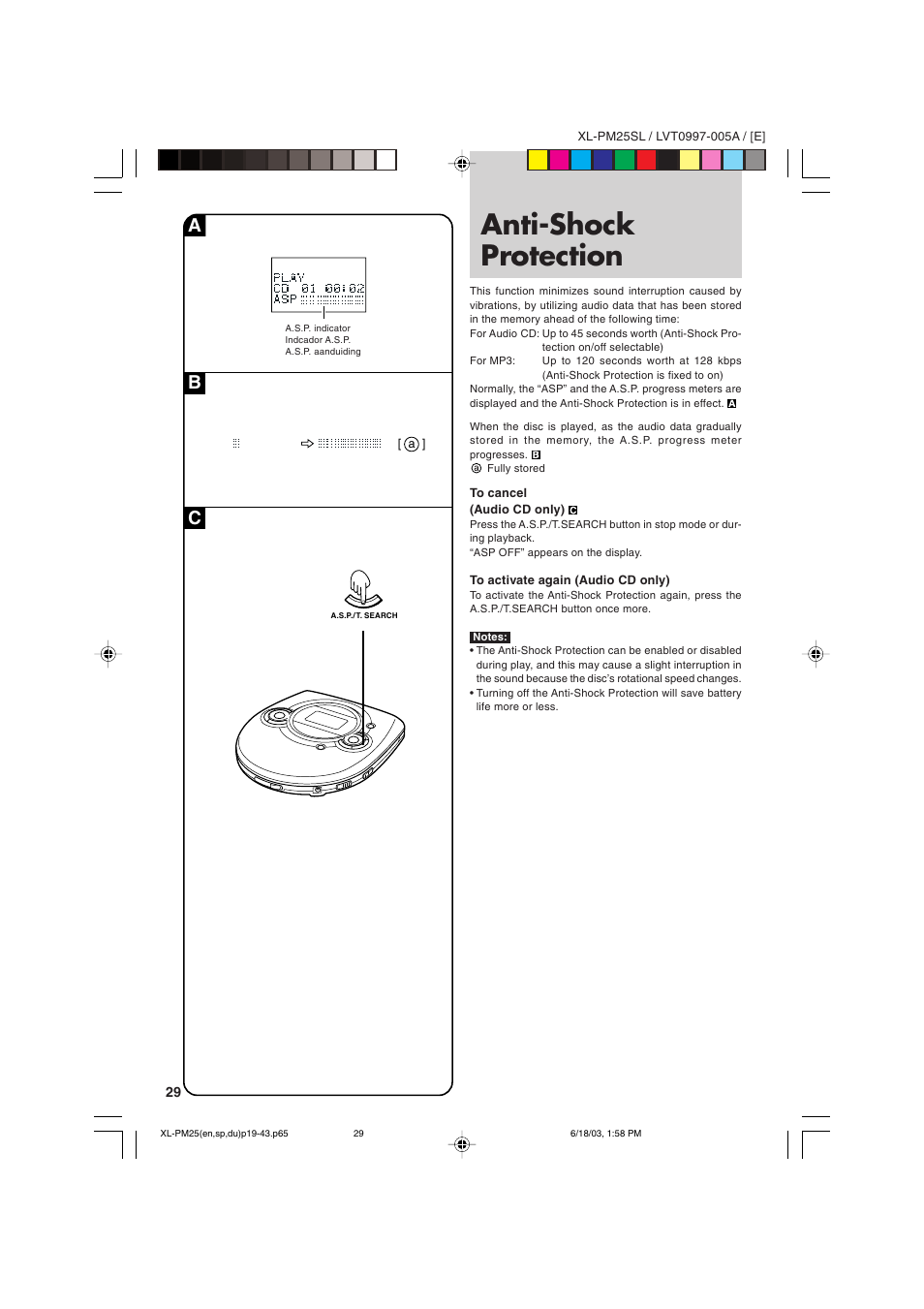 Anti-shock protection, Ac b | JVC XL-PM25SL User Manual | Page 32 / 48