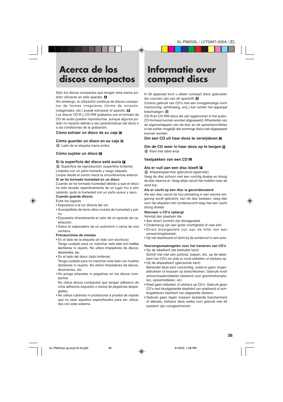 Acerca de los discos compactos, Informatie over compact discs | JVC XL-PM25SL User Manual | Page 39 / 48