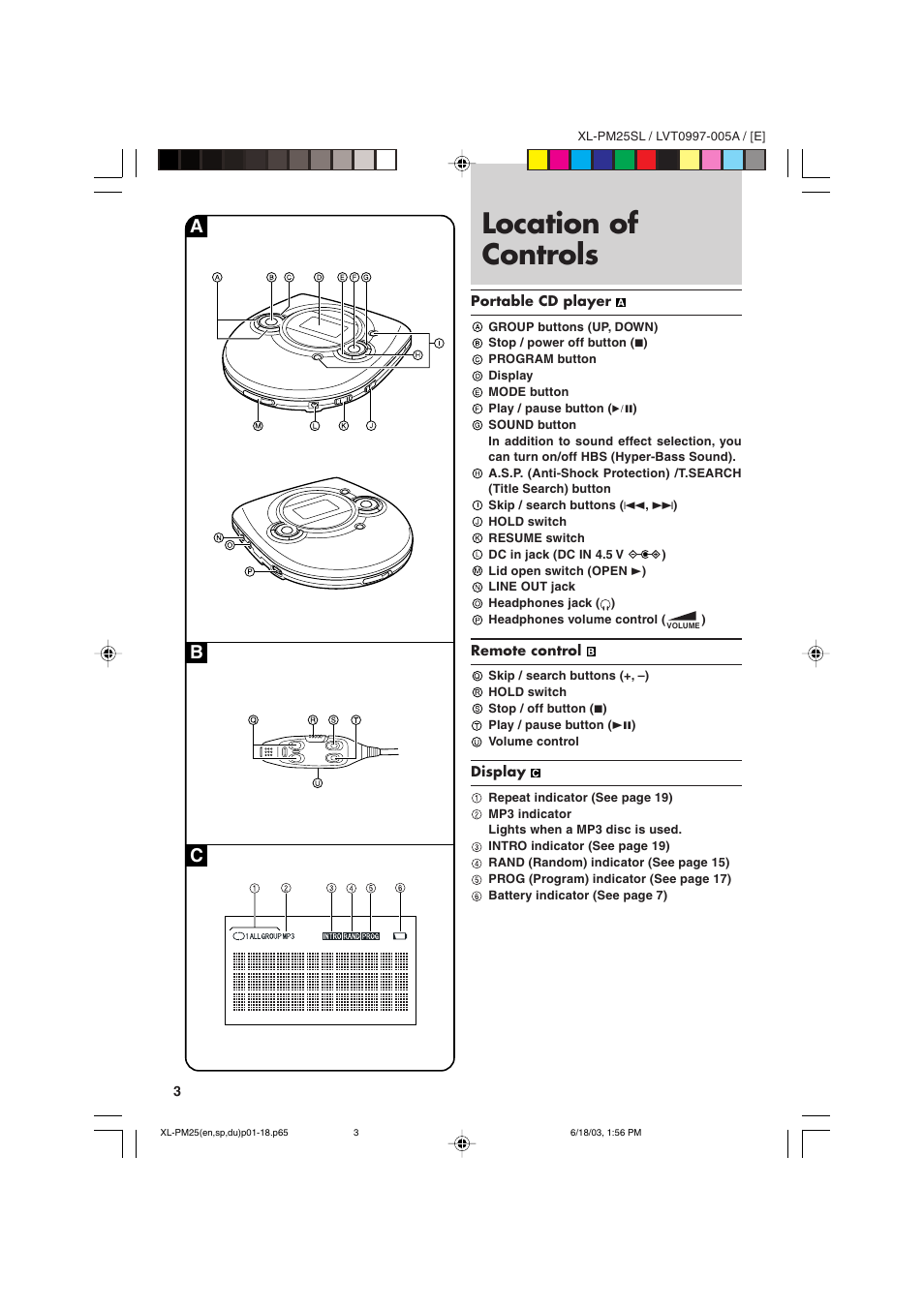 Location of controls, Ac b | JVC XL-PM25SL User Manual | Page 6 / 48