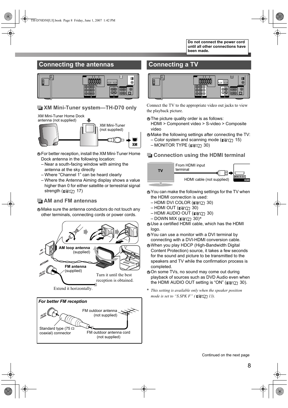 Connecting the antennas, Connecting a tv | JVC SP-THD5F User Manual | Page 11 / 43