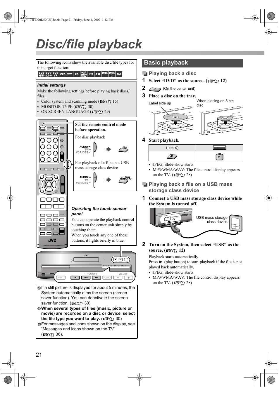 Disc/file playback, Basic playback | JVC SP-THD5F User Manual | Page 24 / 43