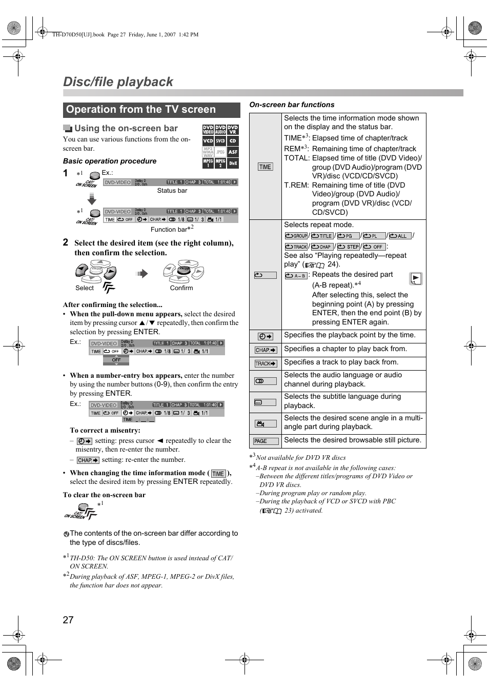 Disc/file playback, Operation from the tv screen | JVC SP-THD5F User Manual | Page 30 / 43