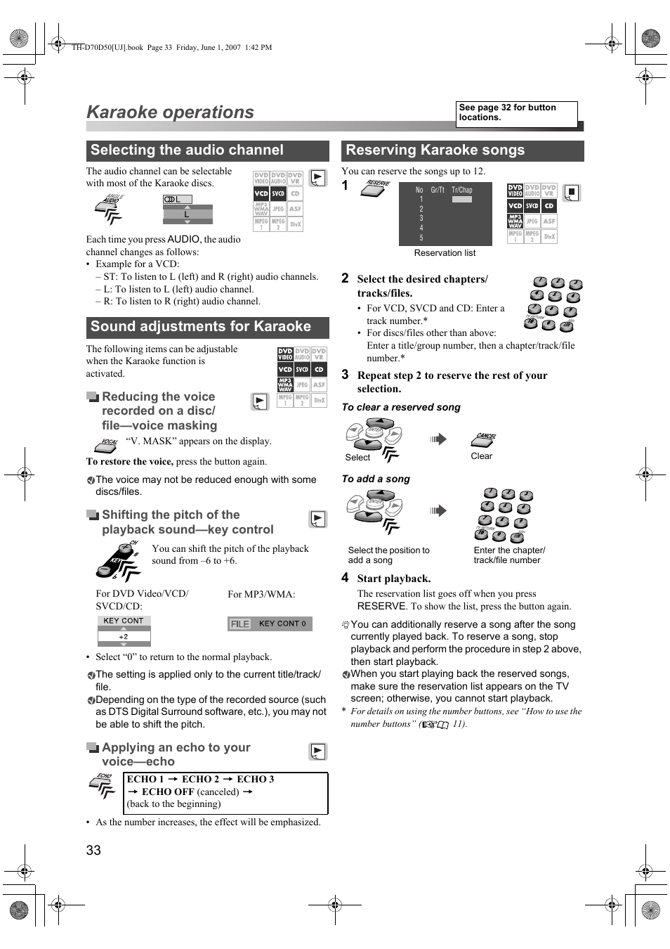 Karaoke operations, Reserving karaoke songs | JVC SP-THD5F User Manual | Page 36 / 43