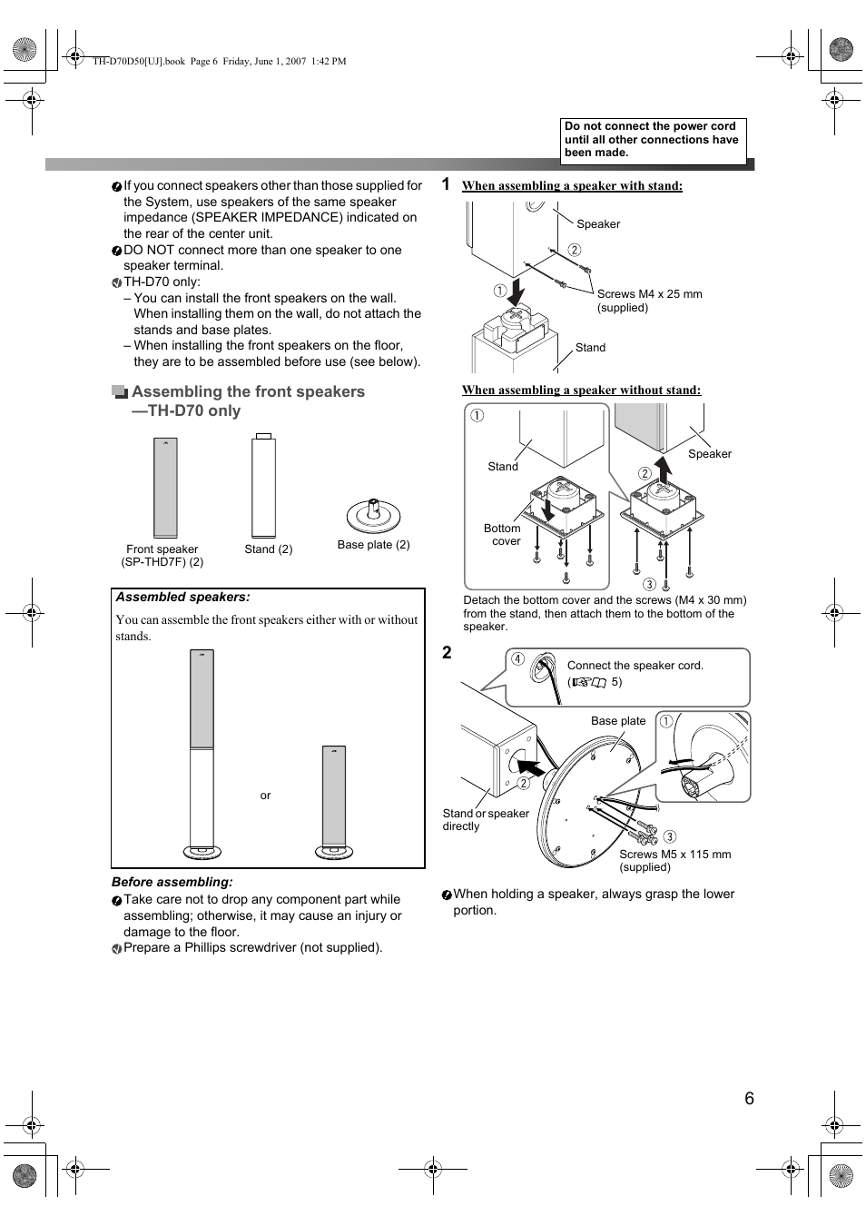 Assembling the front speakers —th-d70 only | JVC SP-THD5F User Manual | Page 9 / 43
