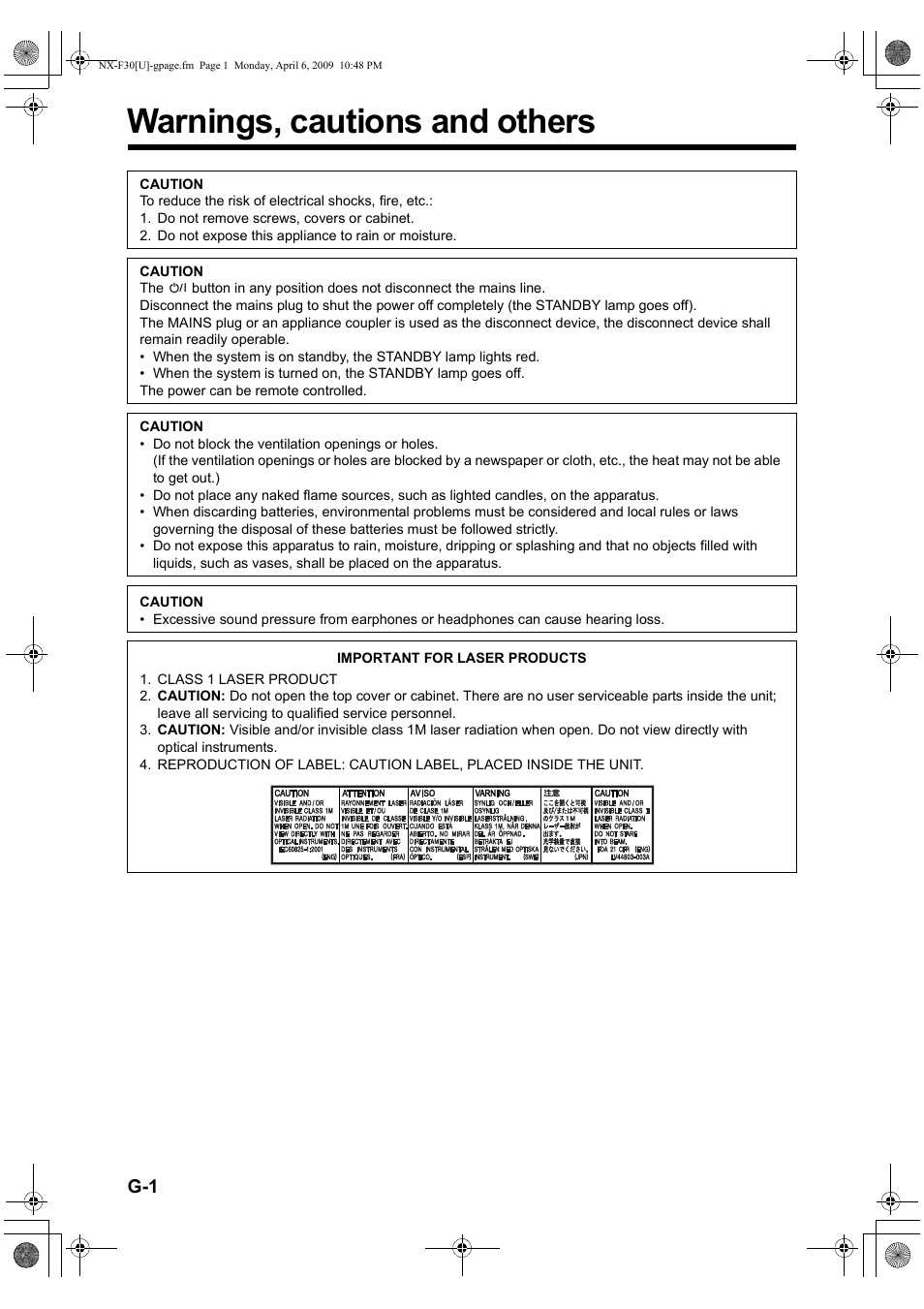 Warnings, cautions and others | JVC CA-NXF30 User Manual | Page 2 / 72