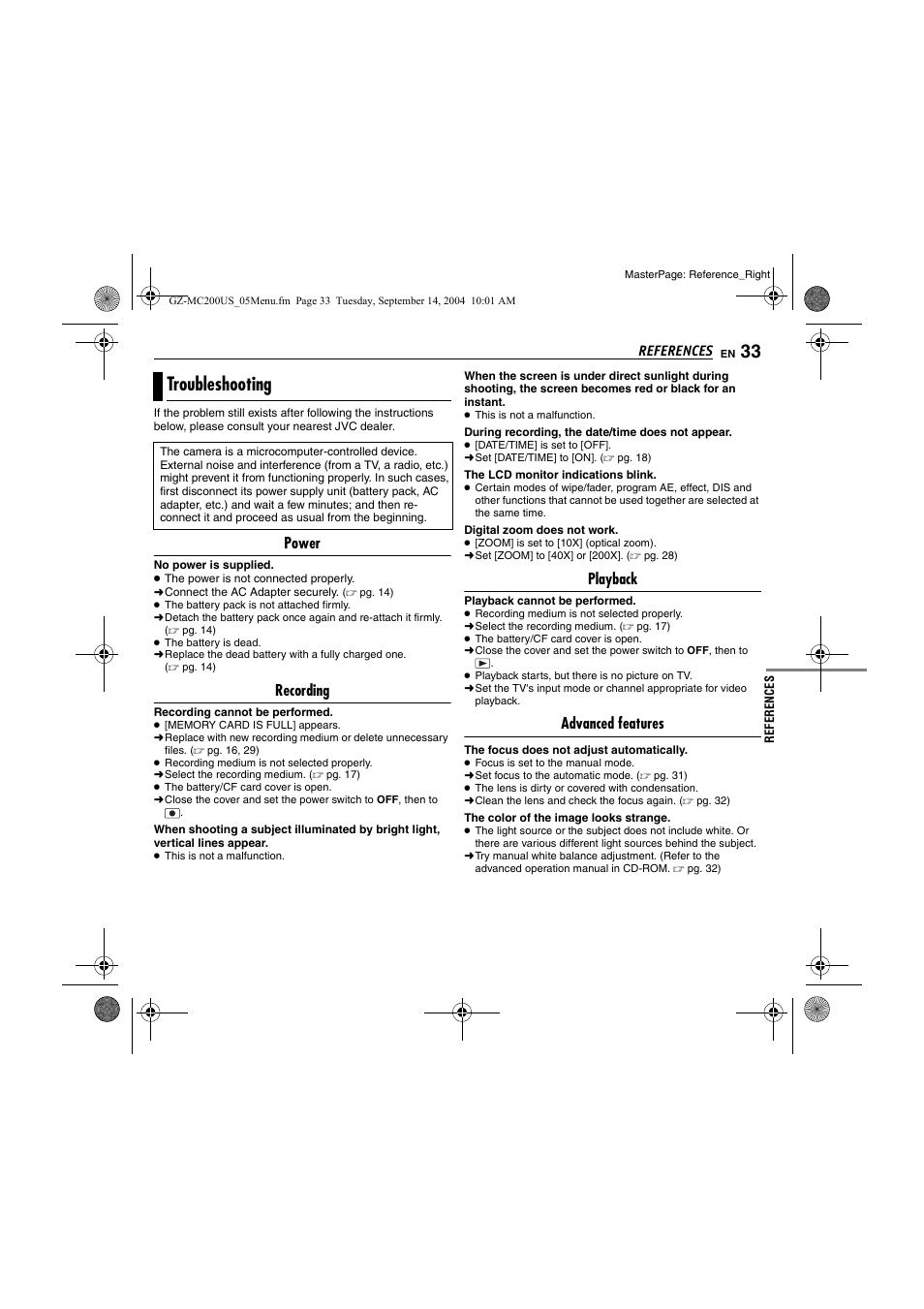 Troubleshooting | JVC GZ-MC200  EN User Manual | Page 33 / 44