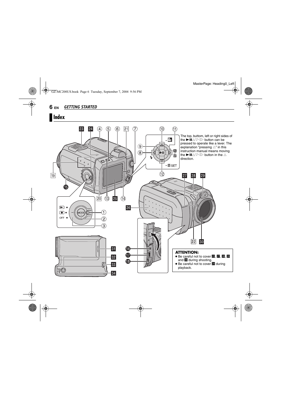 Getting started, Index | JVC GZ-MC200  EN User Manual | Page 6 / 44